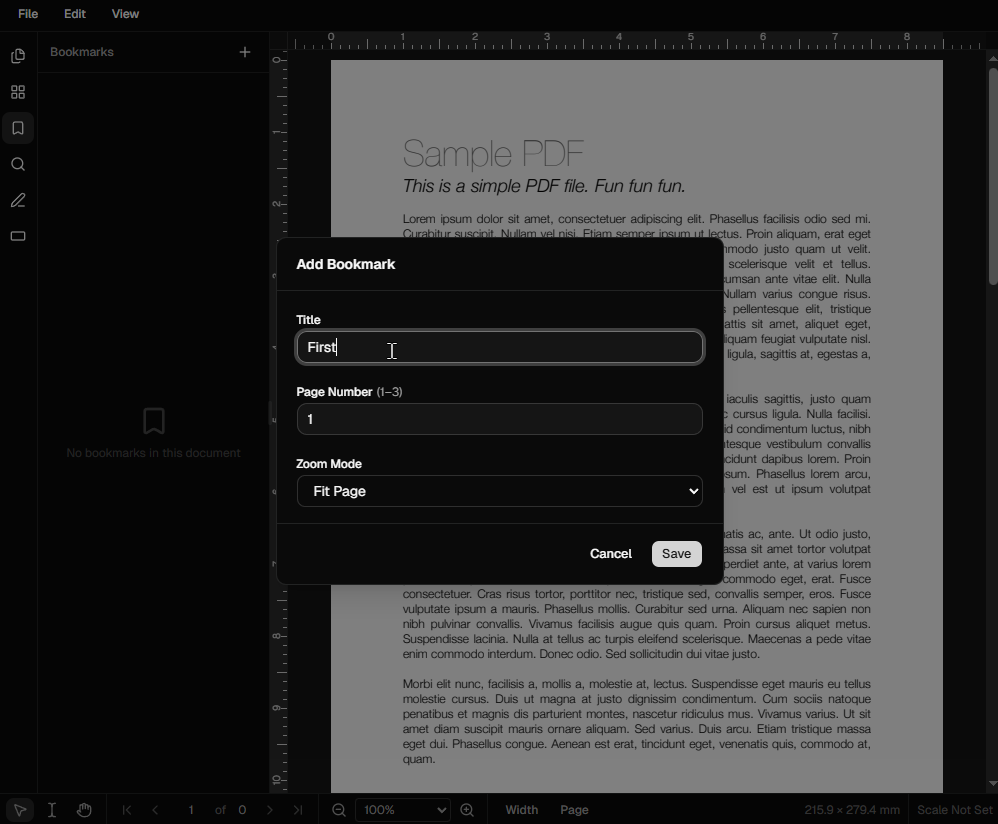 DraftPDF bookmarks panel with a nested tree