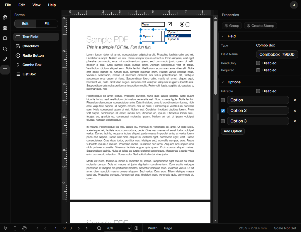 Creating fillable PDF forms in DraftPDF