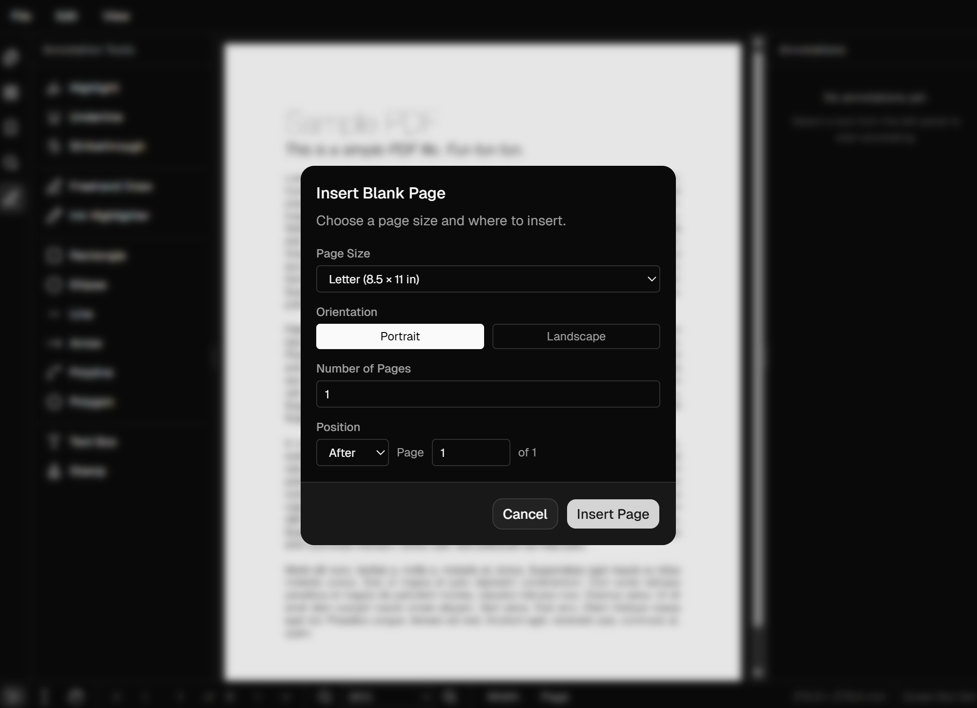 Inserting pages into a PDF in DraftPDF