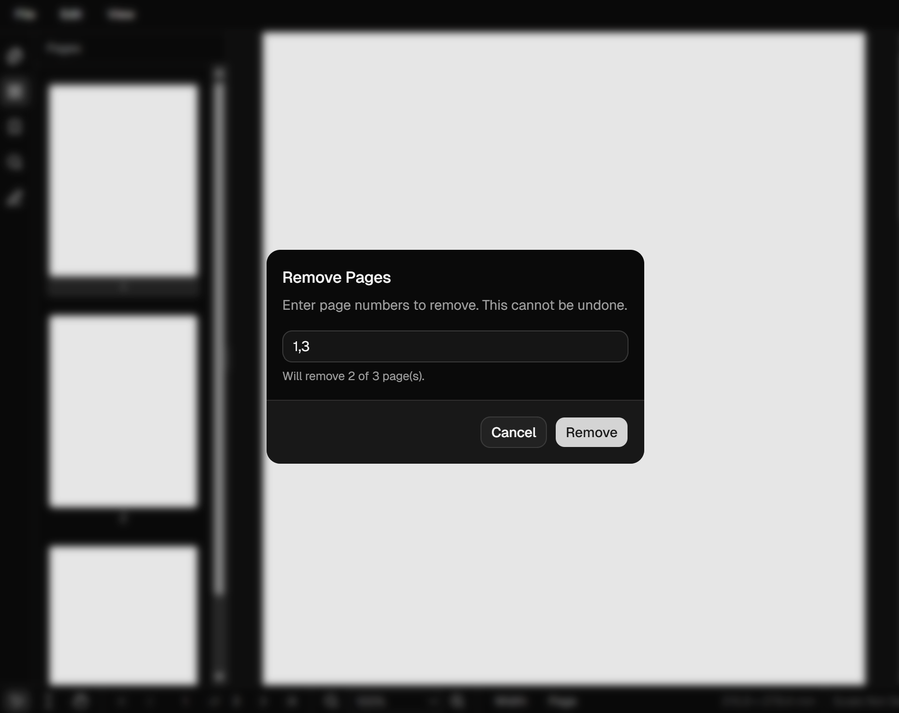 DraftPDF page thumbnails with delete selection